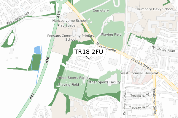 TR18 2FU map - large scale - OS Open Zoomstack (Ordnance Survey)