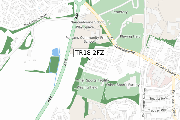 TR18 2FZ map - large scale - OS Open Zoomstack (Ordnance Survey)