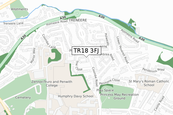 TR18 3FJ map - large scale - OS Open Zoomstack (Ordnance Survey)