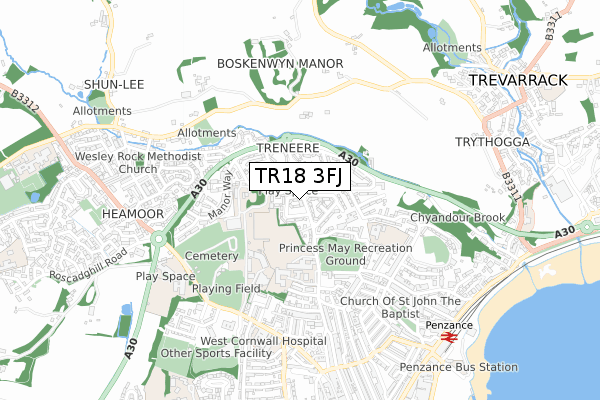 TR18 3FJ map - small scale - OS Open Zoomstack (Ordnance Survey)