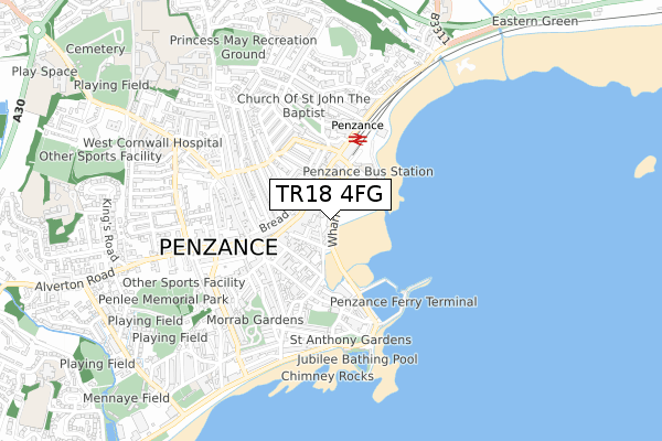 TR18 4FG map - small scale - OS Open Zoomstack (Ordnance Survey)