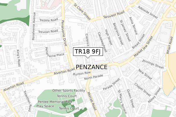 TR18 9FJ map - large scale - OS Open Zoomstack (Ordnance Survey)