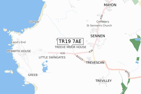 TR19 7AE map - small scale - OS Open Zoomstack (Ordnance Survey)