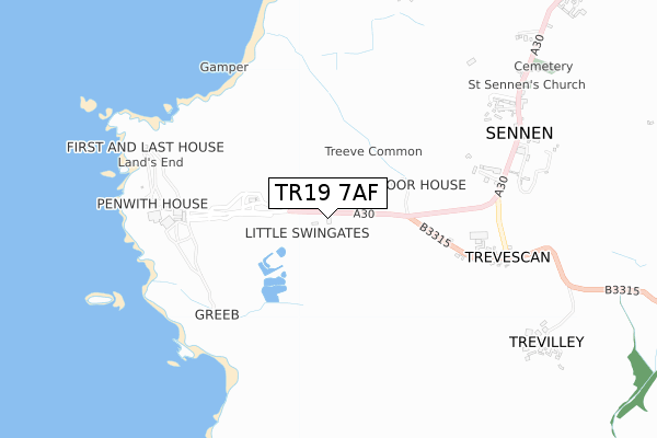 TR19 7AF map - small scale - OS Open Zoomstack (Ordnance Survey)