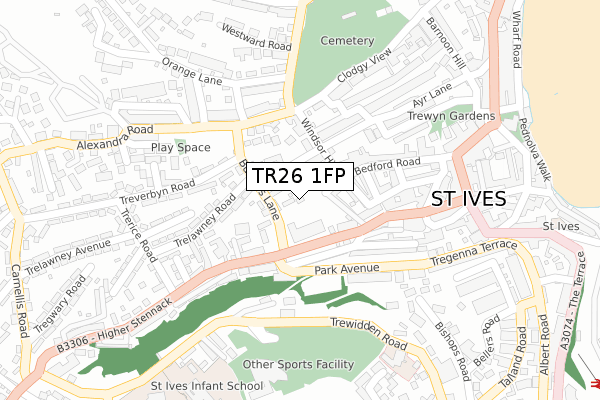 TR26 1FP map - large scale - OS Open Zoomstack (Ordnance Survey)