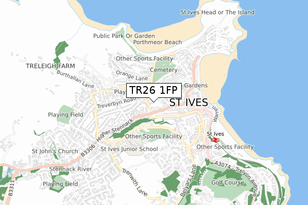 TR26 1FP map - small scale - OS Open Zoomstack (Ordnance Survey)