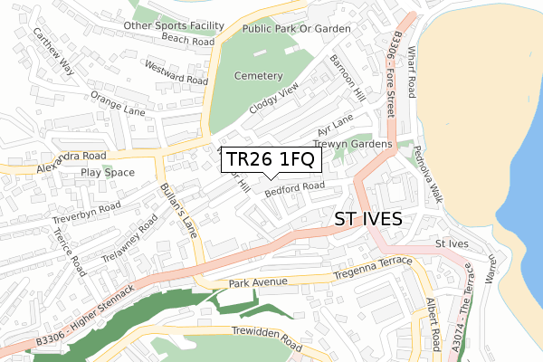 TR26 1FQ map - large scale - OS Open Zoomstack (Ordnance Survey)
