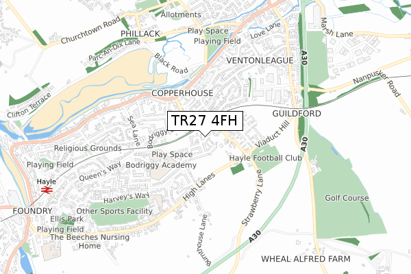 TR27 4FH map - small scale - OS Open Zoomstack (Ordnance Survey)