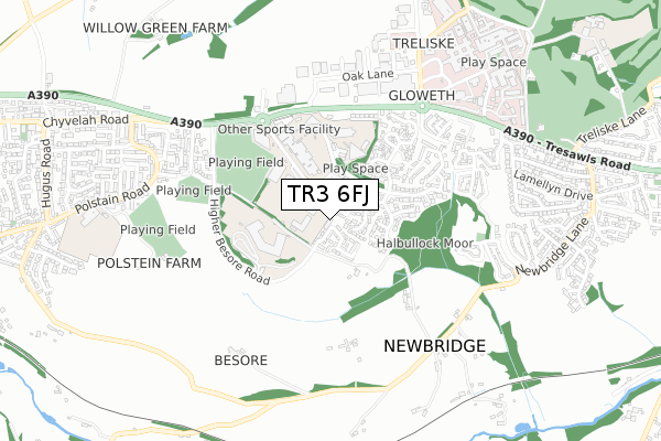 TR3 6FJ map - small scale - OS Open Zoomstack (Ordnance Survey)