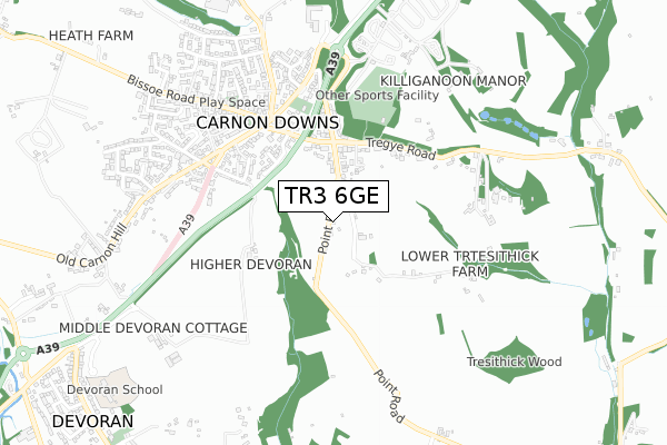 TR3 6GE map - small scale - OS Open Zoomstack (Ordnance Survey)