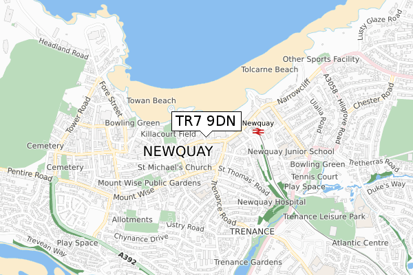 TR7 9DN map - small scale - OS Open Zoomstack (Ordnance Survey)