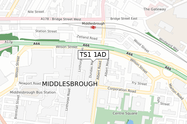 TS1 1AD map - large scale - OS Open Zoomstack (Ordnance Survey)