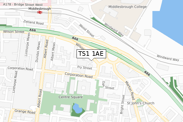 TS1 1AE map - large scale - OS Open Zoomstack (Ordnance Survey)