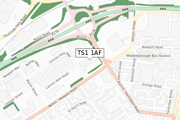 TS1 1AF map - large scale - OS Open Zoomstack (Ordnance Survey)