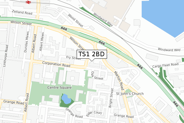 TS1 2BD map - large scale - OS Open Zoomstack (Ordnance Survey)