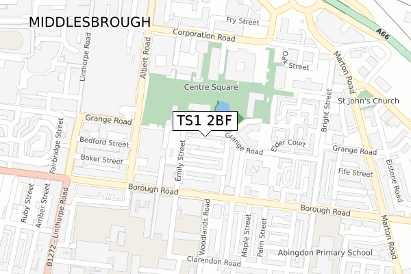 TS1 2BF map - large scale - OS Open Zoomstack (Ordnance Survey)