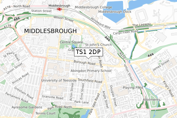 TS1 2DP map - small scale - OS Open Zoomstack (Ordnance Survey)