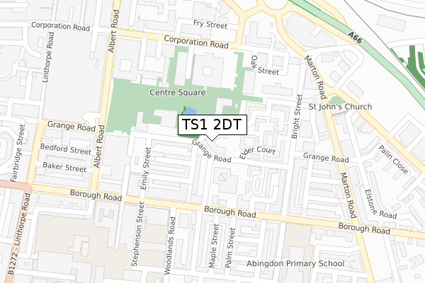 TS1 2DT map - large scale - OS Open Zoomstack (Ordnance Survey)