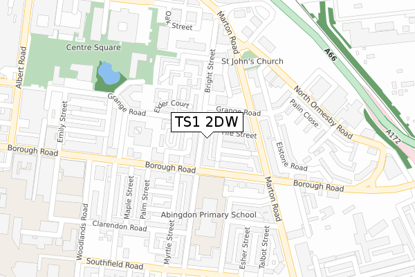 TS1 2DW map - large scale - OS Open Zoomstack (Ordnance Survey)