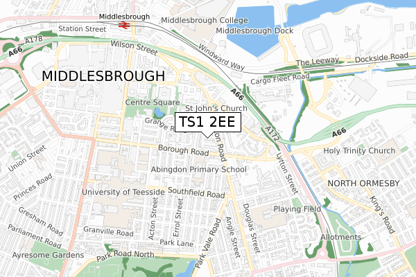 TS1 2EE map - small scale - OS Open Zoomstack (Ordnance Survey)