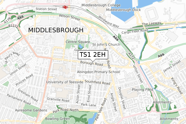 TS1 2EH map - small scale - OS Open Zoomstack (Ordnance Survey)