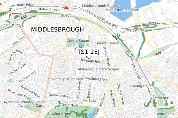 TS1 2EJ map - small scale - OS Open Zoomstack (Ordnance Survey)