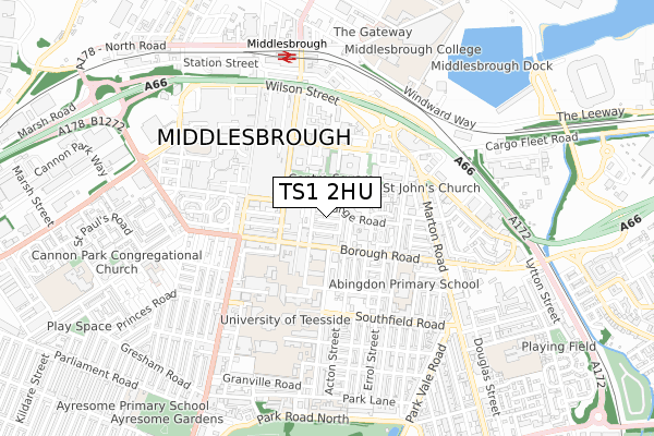 TS1 2HU map - small scale - OS Open Zoomstack (Ordnance Survey)