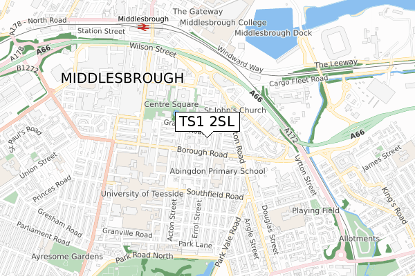 TS1 2SL map - small scale - OS Open Zoomstack (Ordnance Survey)