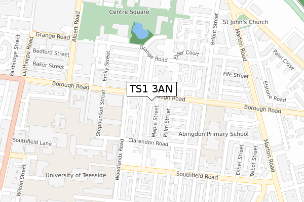 TS1 3AN map - large scale - OS Open Zoomstack (Ordnance Survey)