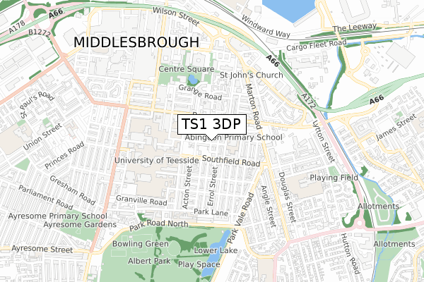 TS1 3DP map - small scale - OS Open Zoomstack (Ordnance Survey)