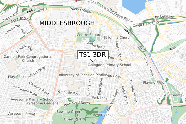 TS1 3DR map - small scale - OS Open Zoomstack (Ordnance Survey)