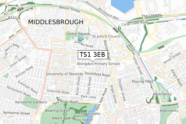 TS1 3EB map - small scale - OS Open Zoomstack (Ordnance Survey)