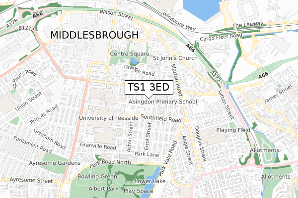 TS1 3ED map - small scale - OS Open Zoomstack (Ordnance Survey)