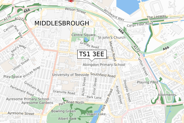 TS1 3EE map - small scale - OS Open Zoomstack (Ordnance Survey)