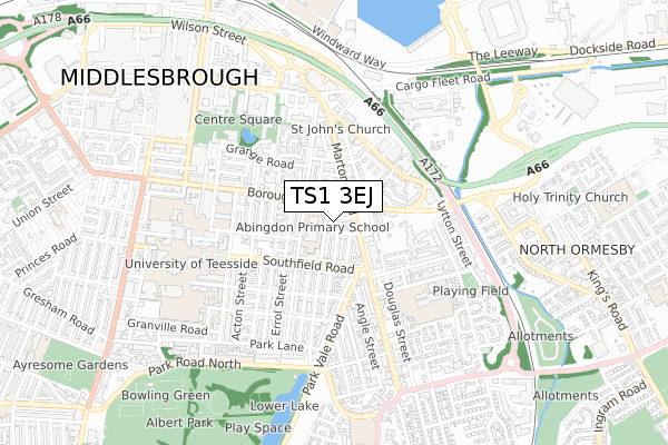 TS1 3EJ map - small scale - OS Open Zoomstack (Ordnance Survey)