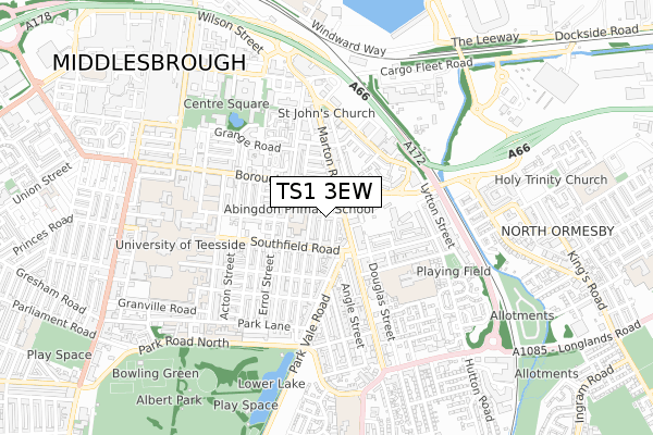 TS1 3EW map - small scale - OS Open Zoomstack (Ordnance Survey)