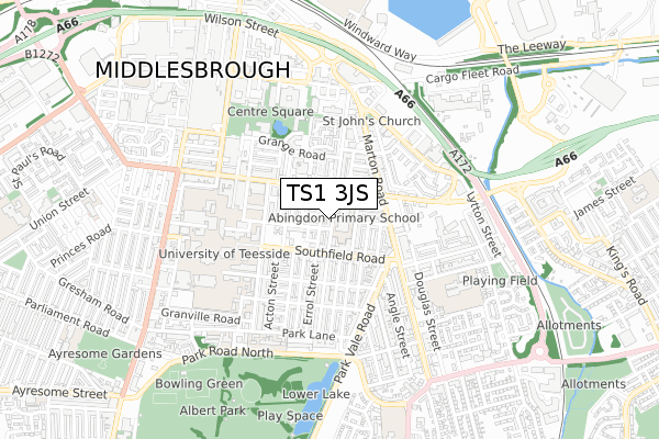 TS1 3JS map - small scale - OS Open Zoomstack (Ordnance Survey)