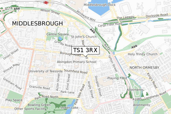 TS1 3RX map - small scale - OS Open Zoomstack (Ordnance Survey)