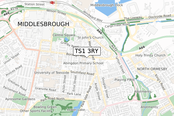 TS1 3RY map - small scale - OS Open Zoomstack (Ordnance Survey)