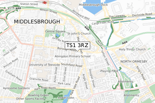 TS1 3RZ map - small scale - OS Open Zoomstack (Ordnance Survey)