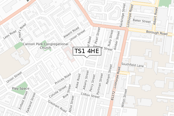 TS1 4HE map - large scale - OS Open Zoomstack (Ordnance Survey)