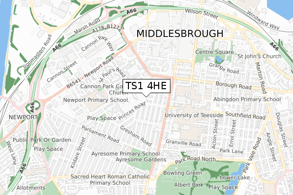 TS1 4HE map - small scale - OS Open Zoomstack (Ordnance Survey)