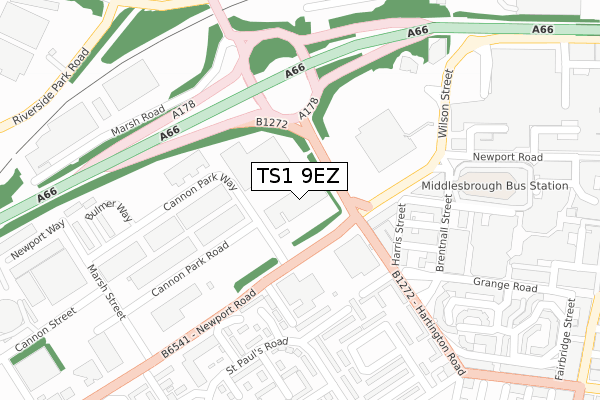 TS1 9EZ map - large scale - OS Open Zoomstack (Ordnance Survey)