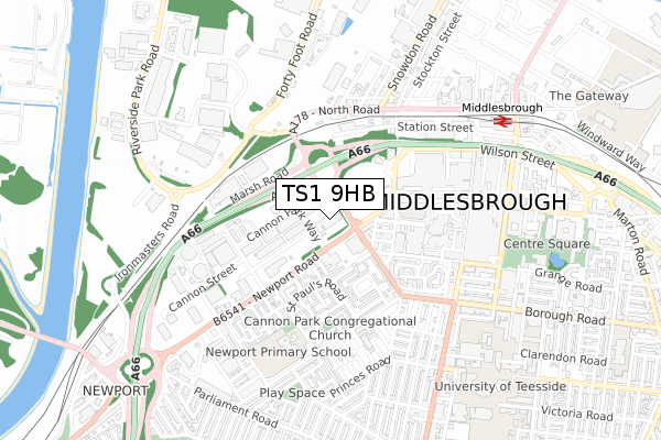 TS1 9HB map - small scale - OS Open Zoomstack (Ordnance Survey)