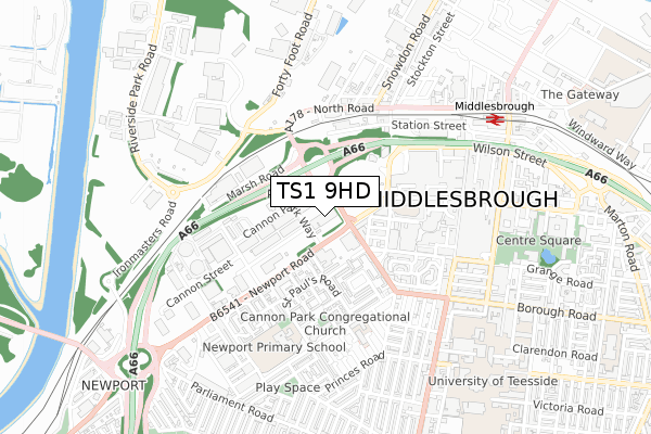 TS1 9HD map - small scale - OS Open Zoomstack (Ordnance Survey)