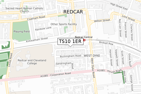 TS10 1ER map - large scale - OS Open Zoomstack (Ordnance Survey)