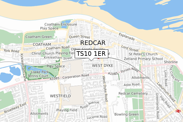 TS10 1ER map - small scale - OS Open Zoomstack (Ordnance Survey)