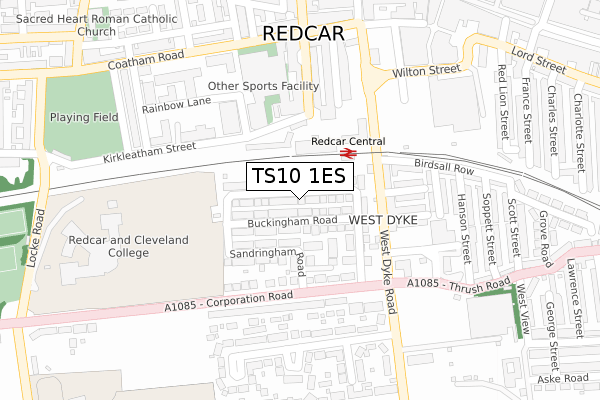 TS10 1ES map - large scale - OS Open Zoomstack (Ordnance Survey)