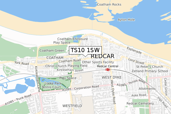 TS10 1SW map - small scale - OS Open Zoomstack (Ordnance Survey)