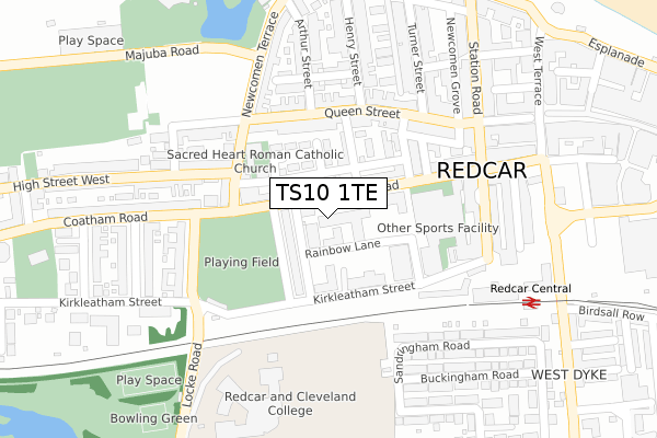 TS10 1TE map - large scale - OS Open Zoomstack (Ordnance Survey)